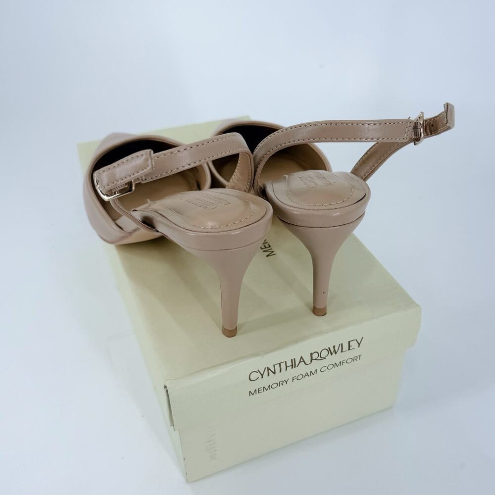 NWT Cynthia Rowley Petula Nude Slingback Heels | Pointed Toe Memory Foam Pumps 9 - Picture 2 of 4